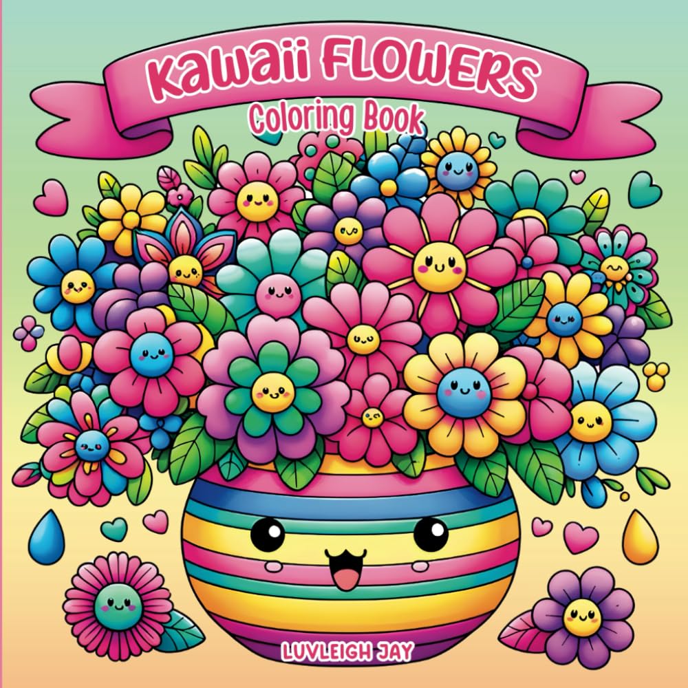 Kawaii Flowers Coloring Book: 45 Big and Bold Large Print Florals for Kids, Teens and Adults Seniors (Kawaii Coloring books)