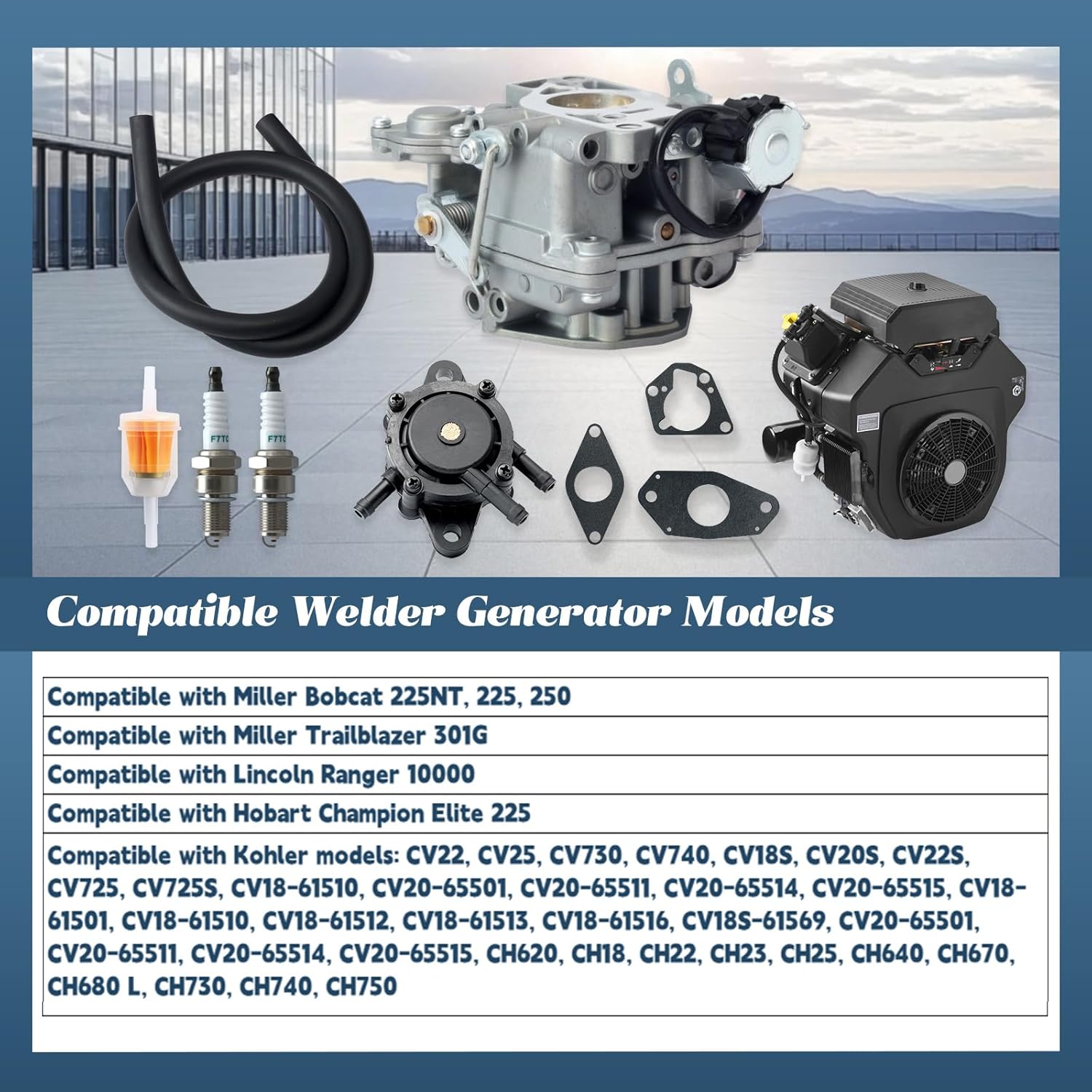 KH-24-853-162-S Carburetor Kit Replacement for Miller Bobcat 225NT Trailblazer 301G for Lincoln Ranger 10000 for Kohler CV22 Welder Generator, Replace 24-853-93-S 24 853 34-S Carb 20HP