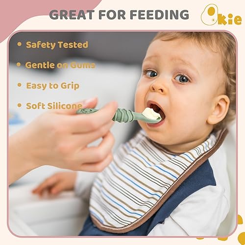 Miniatura 5 de Qkie Cucharas de silicona para bebé, utensilios para bebés y niños pequeños, auto alimentación, masticable, primera etapa de destete LED para bebés