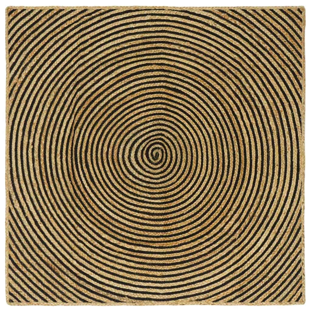 Tapis noir en jute fait main 160x160 cm, élégance artisanale