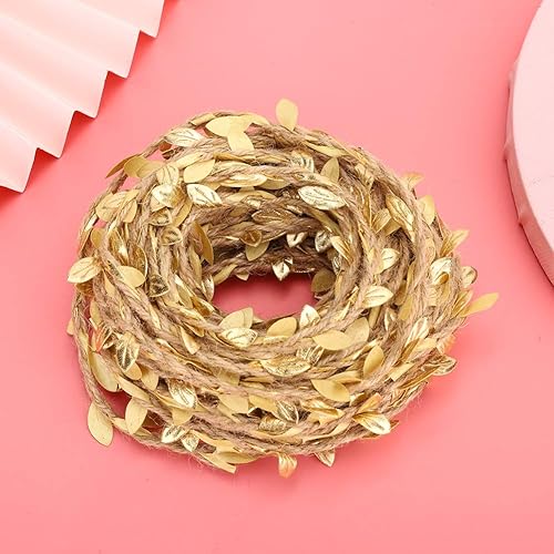 Miniatura 4 de Cinta de hoja de arpillera de 33 pies, cuerda de vid de yute natural dorada para colgar en la pared, cinta de hojas artificiales, carrete de cuerda
