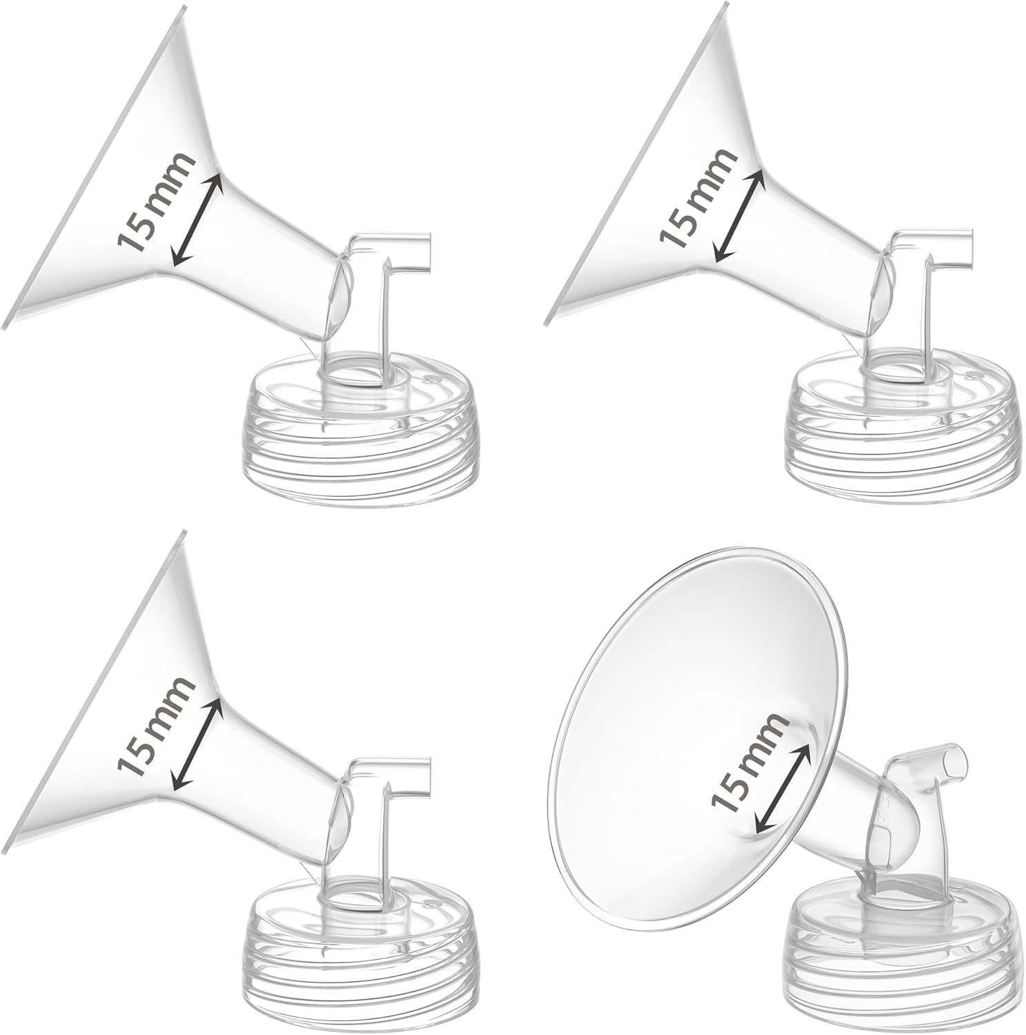 Flange 15mm Compatible for Spectra S1 S2 Breast Shield, Replacement Pump Parts Compatible with Motif Luna/Amada MYA Accessories 4pcs-15mm