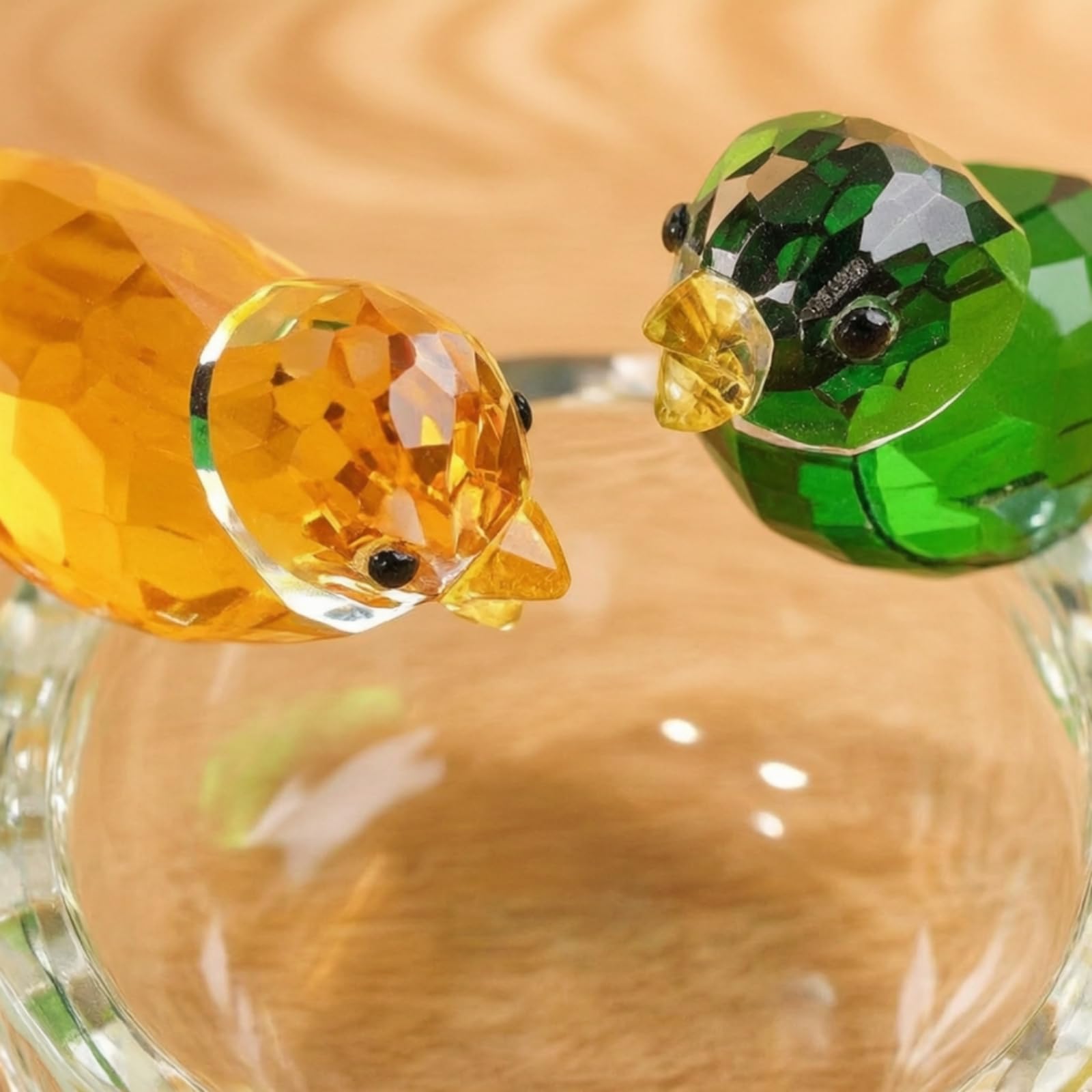 F Fityle Adorno de Mesa Pájaros de Cristal Figura Escultura Ornamento Vidrio Facetado con Brillo Decorativo Nido Redondo Claro y Acabado Pulido Adecuado para, Transparente Y Verde