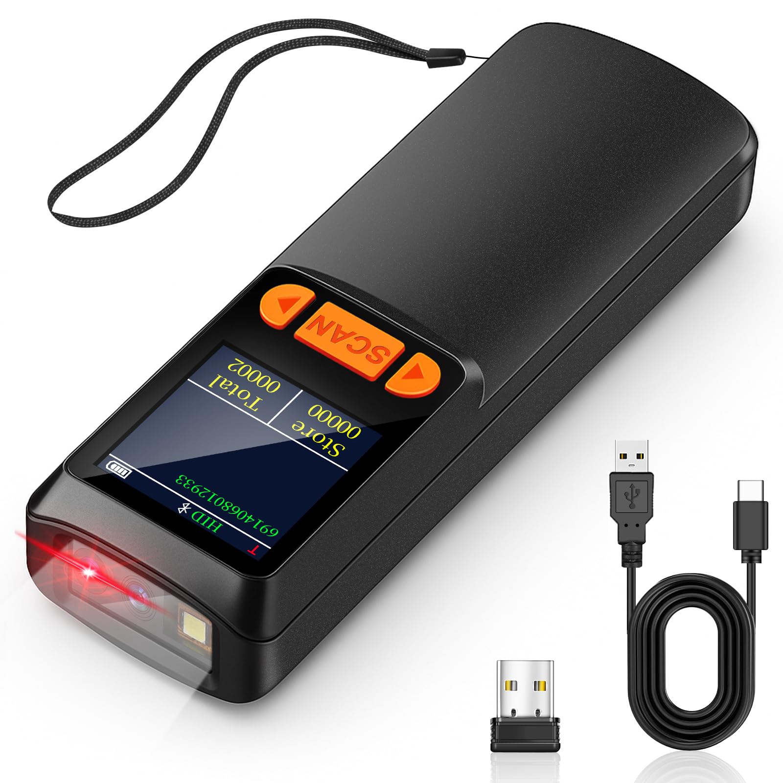 KUIIYER Mini Bluetooth Barcode Scanner, Wireless 2D QR 1D Bar Code Scanners with LCD Screen Display & Setting Keypad & AI Voice, Small Portable