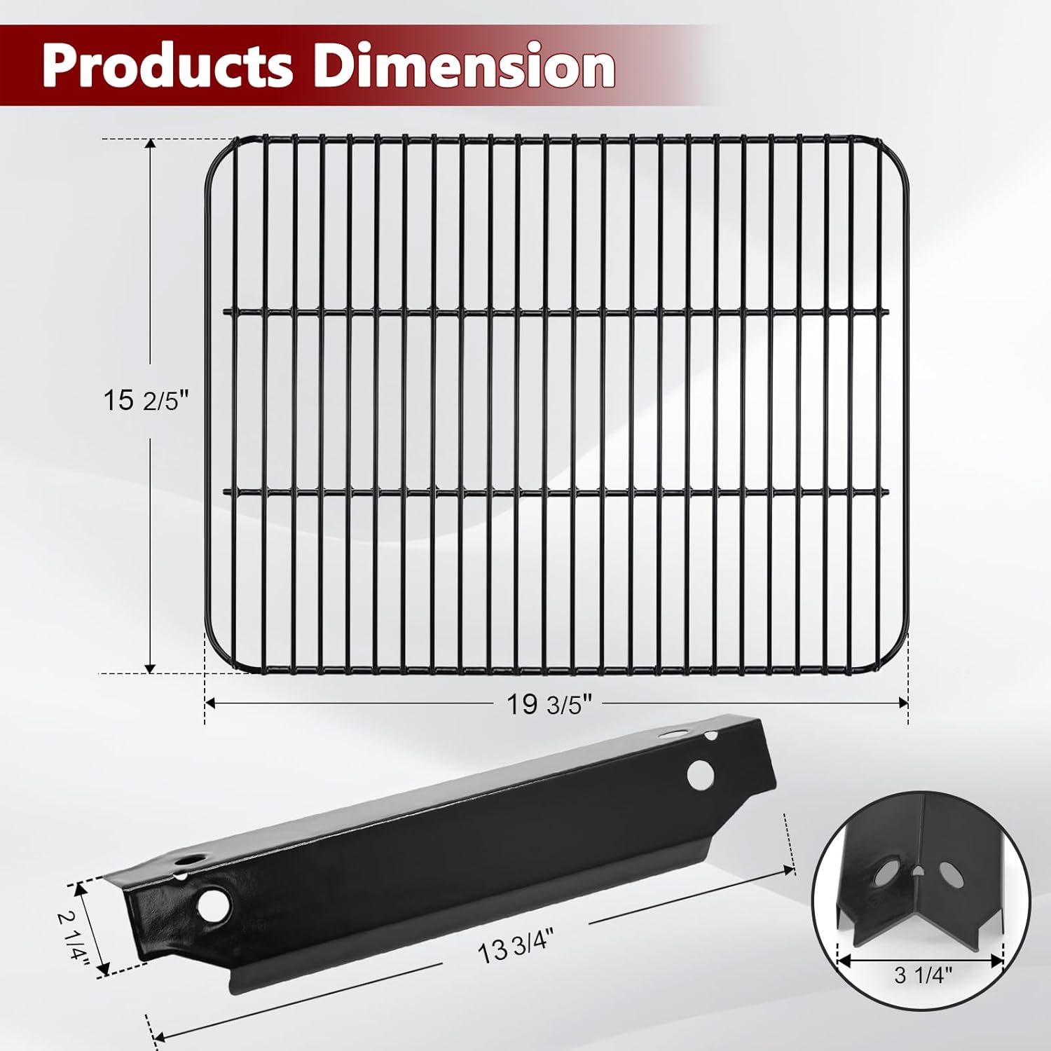 Hiorucet Grill Replacement Parts for Dyna-Glo Grill 3 Burner DGC310CNP-D DGC310RNP-D DGC310BNP-D DGB300CNP, Porcelain Steel Grill Grate, Heat Plate for Dyna-Glo 3-Burner Open Cart Propane Gas Grill