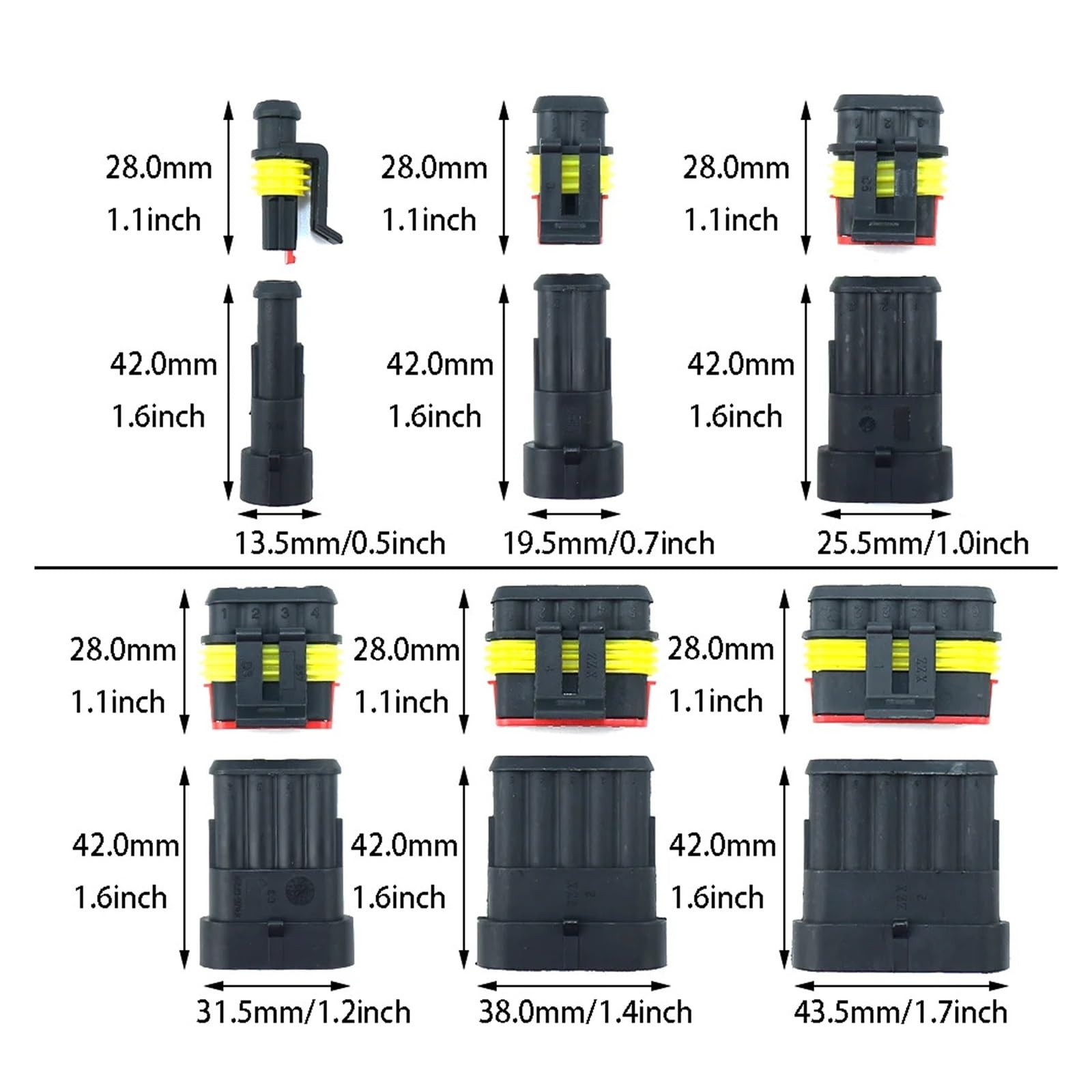 Kit de conectores a prueba agua, conector rápido cable automotriz, cableado eléctrico for coche, enchufe sellado automático 1, 2, 3, 4, 5 y 6 pines(192pcs)