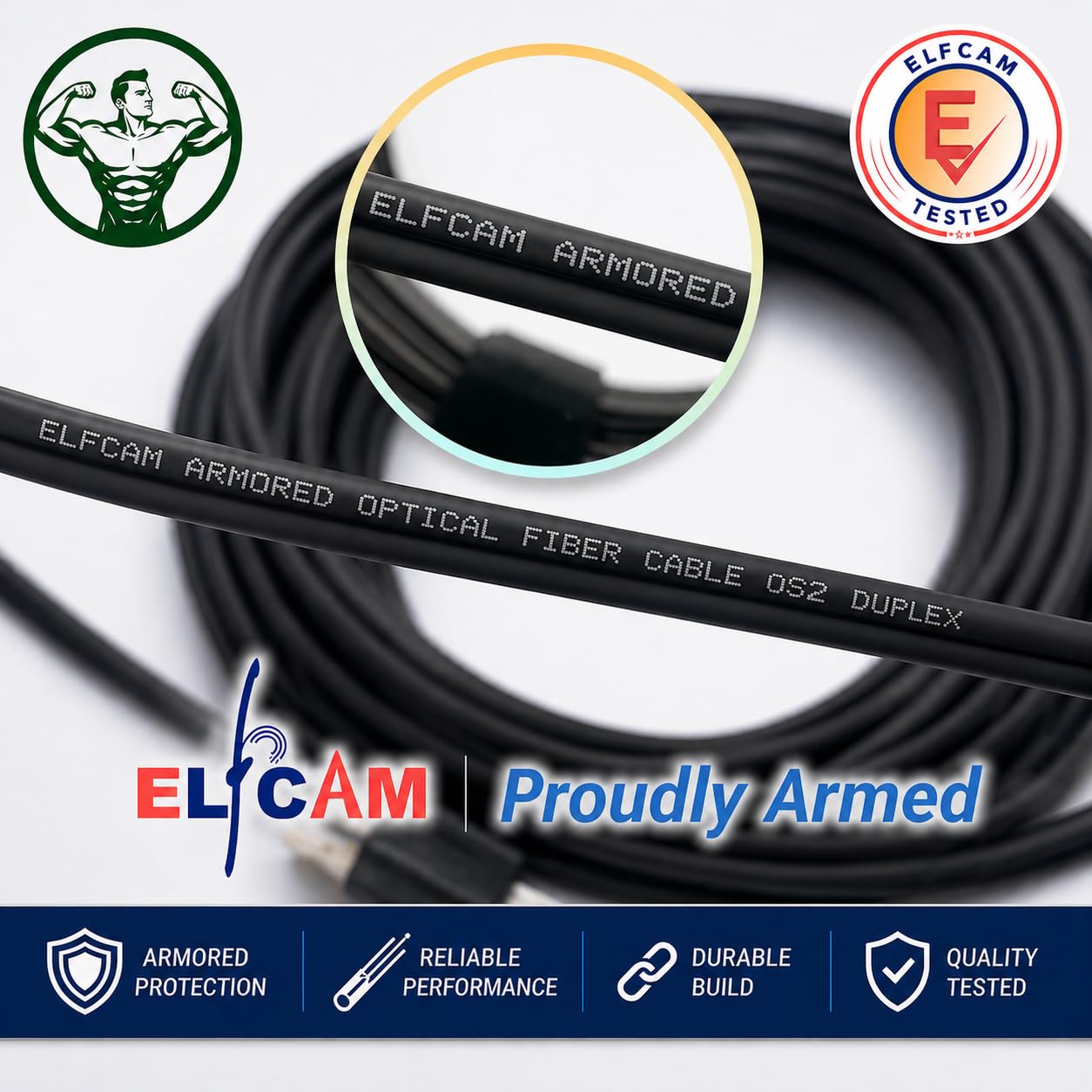 Elfcam® - Câble à Fibre Optique en Acier Blindé pour Extérieur et Intérieur LC/UPC à LC/UPC OS2 Duplex Monomode 9/125μm LSZH,Noir (100M)