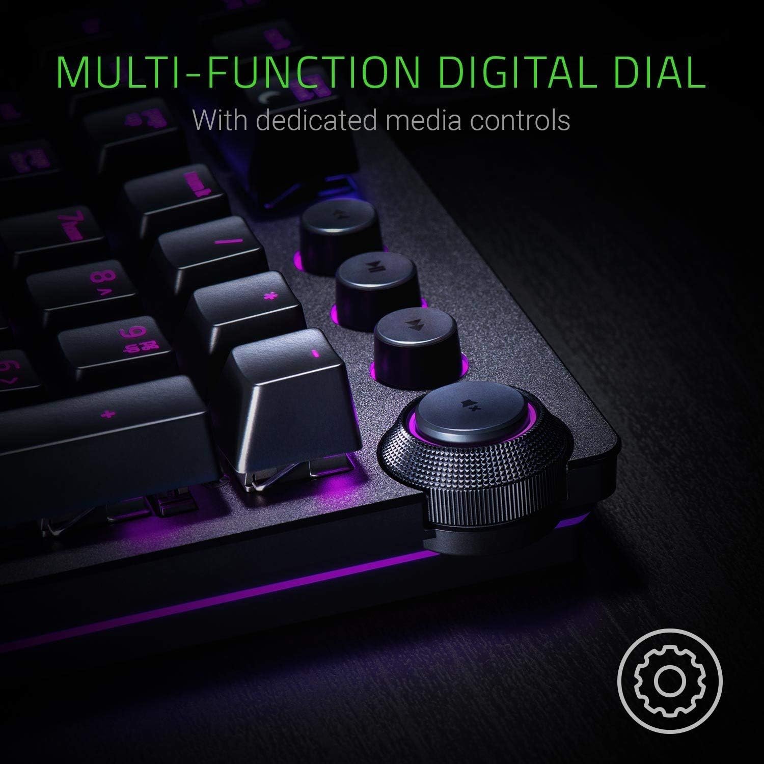 RAZER HUNTSMAN ELITE: Opto-Mechanical Switch - Multi-Functional Digital Dial & Media Keys - Leatherette Wrist Rest - 4-Side Underglow - Gaming Keyboard (Renewed)