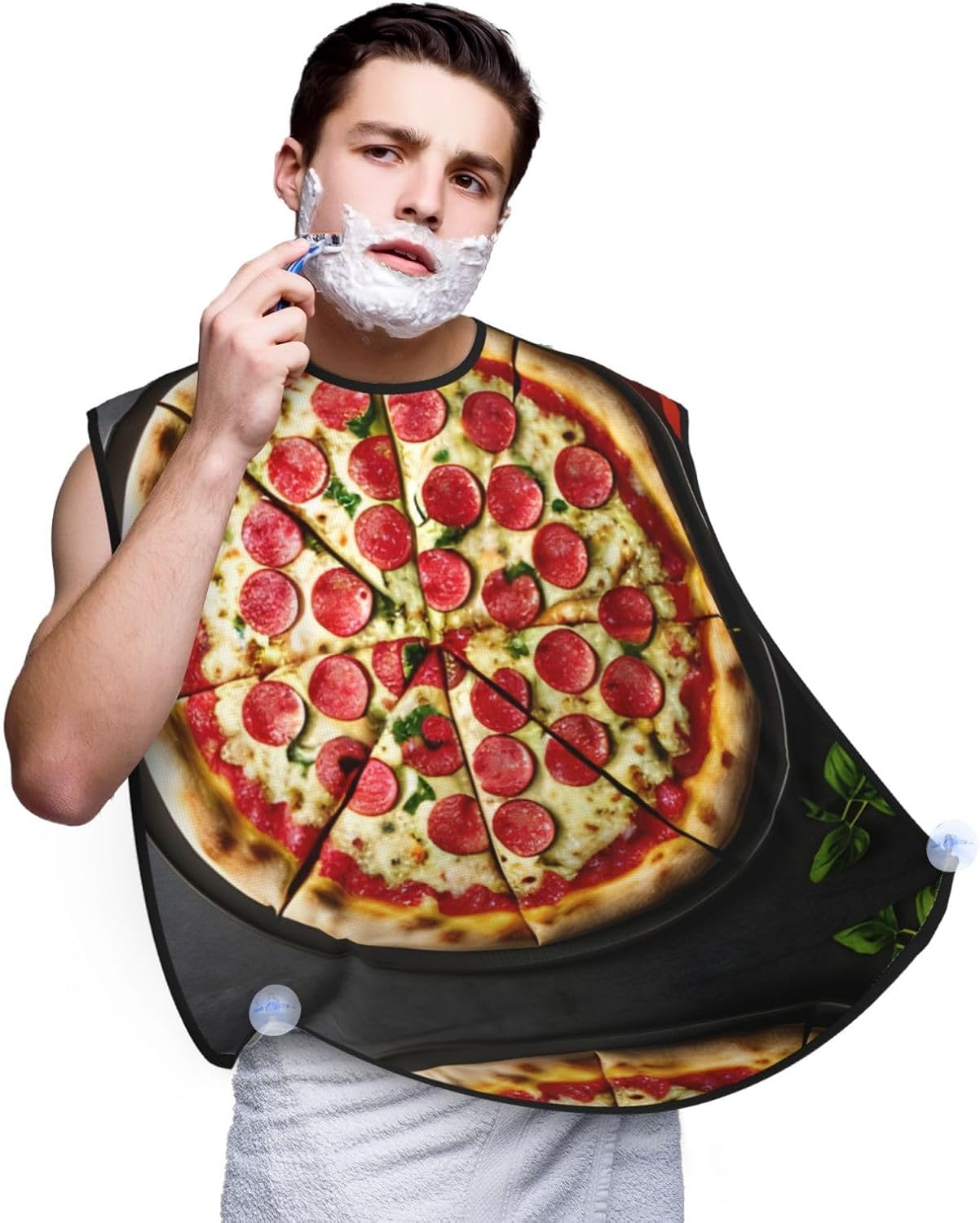 Large Pizza Print Beard Bib Apron For Men, Beard Hair Catcher For Men Shaving Trimming,Beard Cape Cloth