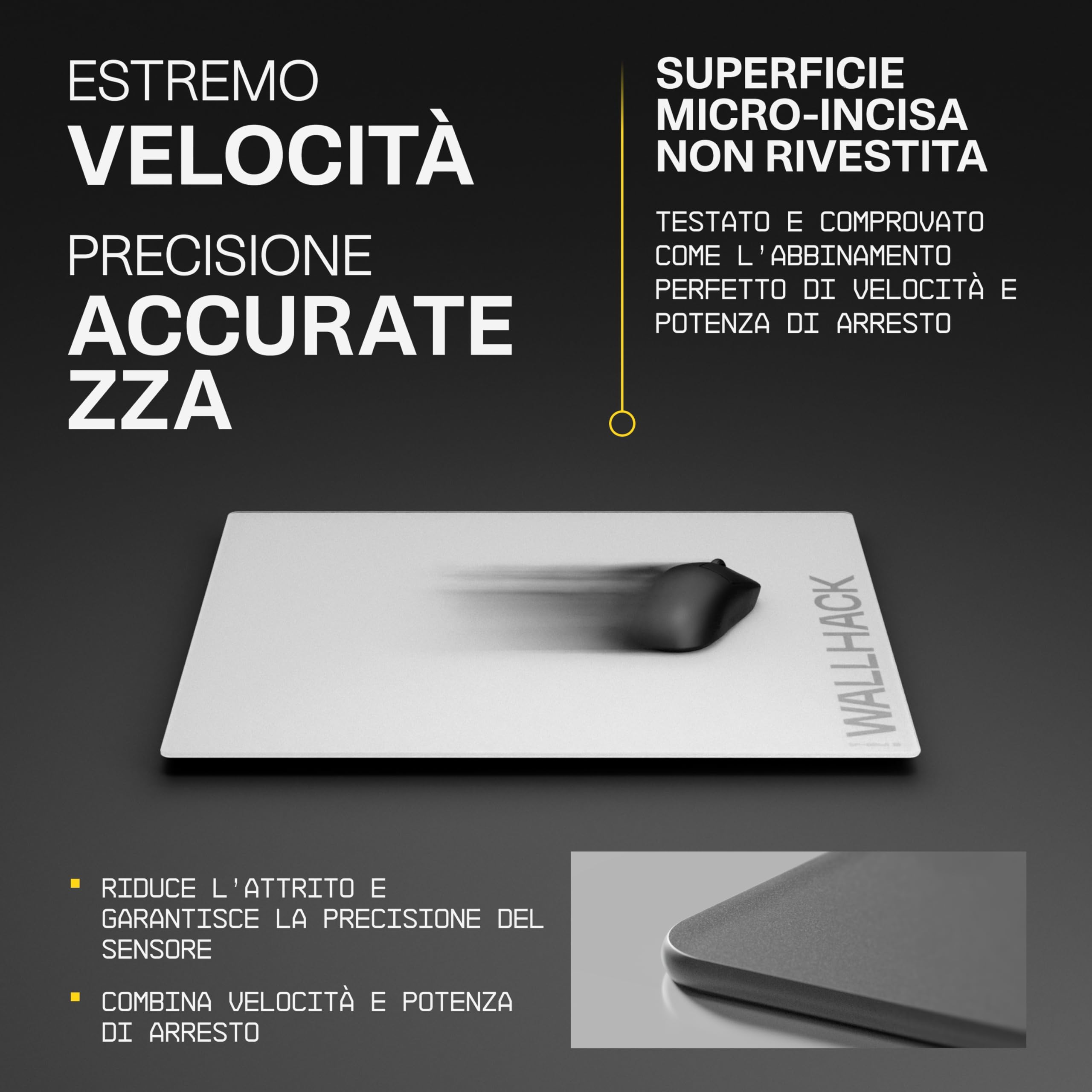 Wallhack SP-004A Mousepad da gaming in vetro – Superficie micro-incisa di 4ª generazione, scorrimento ultra-rapido con potere di arresto, vetro temperato, resistente e portatile, 390×450 mm | Bianco