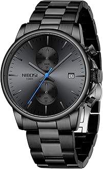 NIBOSI Men's Watch Analog Quartz Black Dial Wrist Watch for Men Business Waterproof Military Stainless Steel Gold Dress Watch Auto Date