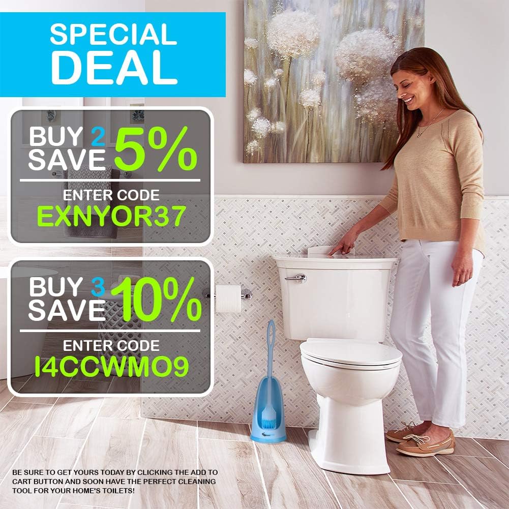 Weekly Top Sale Toilet Bowl Brush and Holder Set for Bathroom Storage, Super Long 17 inch 2 in 1 Toilet Brush with Under Rim Brush and Antislip Handle, Comes with Cleaning eBook