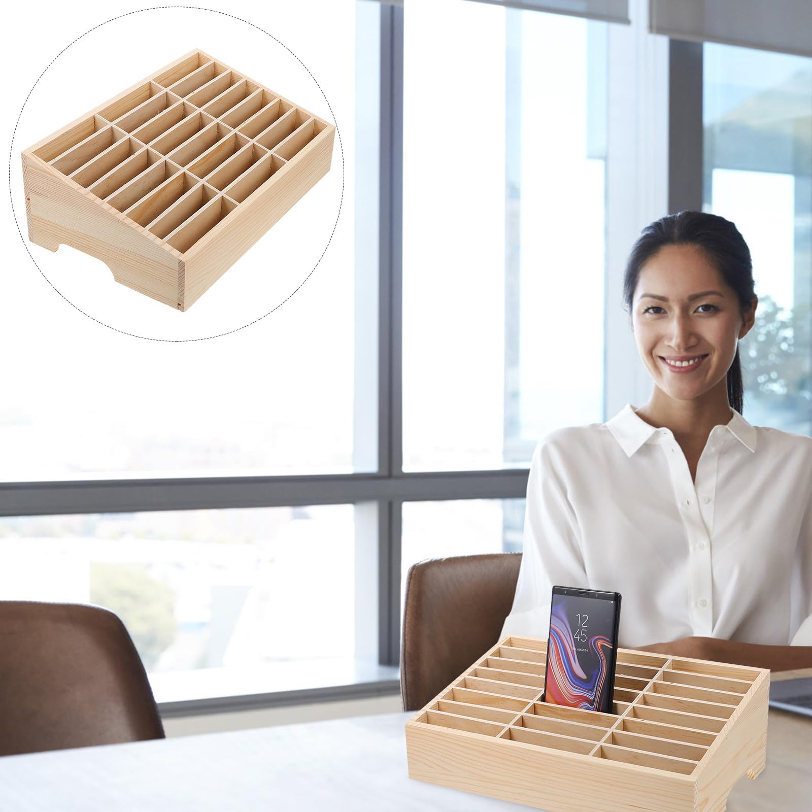TOYANDONA Organizer per Cellulari in Legno Multi-griglia Pratico e Conveniente, Scatola Portaoggetti Elegante per Aule e Laboratori, per Conservare Accessori per Telefoni