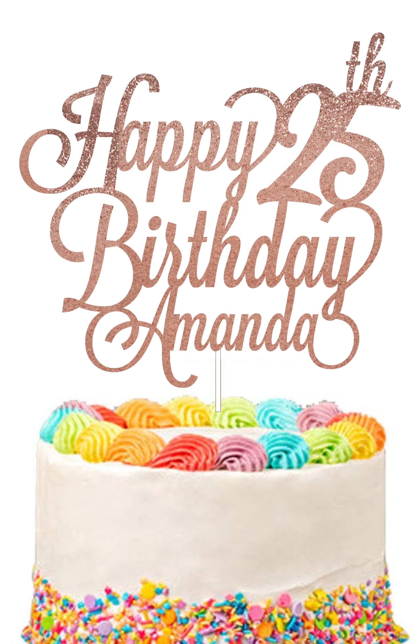 Personalised Happy Birthday Glitter Cake Topper Customised with Any Name & Any Age Party Cake Decoration for 1st 10th 13th 16th 18th 20th 21st 30th 40th 50th 60th 70th 80th (Dark Rosegold)