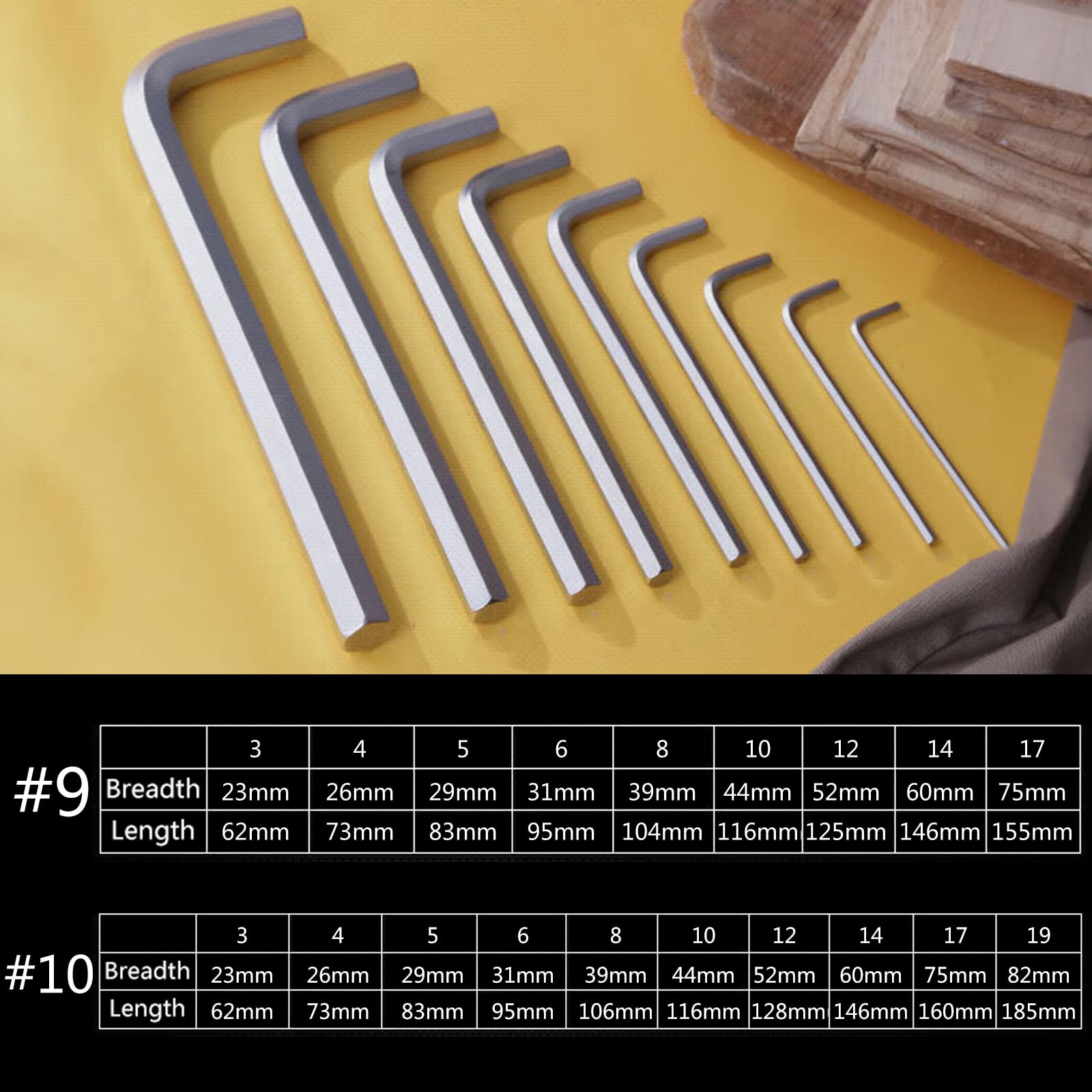 9/10Pcs Allen Wrench Set 3/4/5/6/8/10/12/14/17/19mm Set di chiavi in acciaio al vanadio Riparazione Biciclette Strumento Domestico Allen Key Set Per Trapano