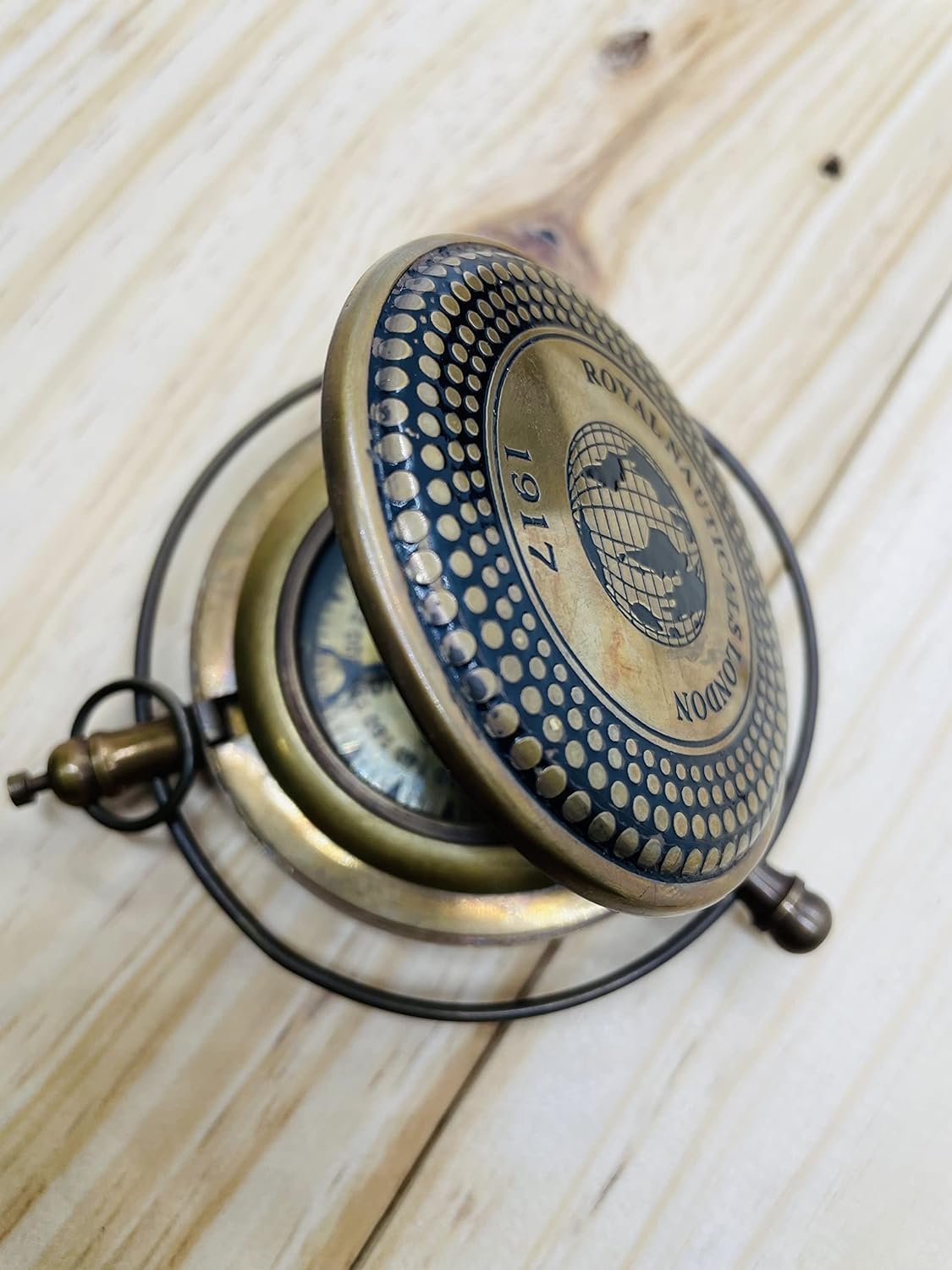 Handmade Antique Nautical London 1917 Pocket Compass – Vintage Brass Navigation Compass, Push Button Collectible Travel Compass for Hiking, Camping, Gift & Décor Use-picture-14