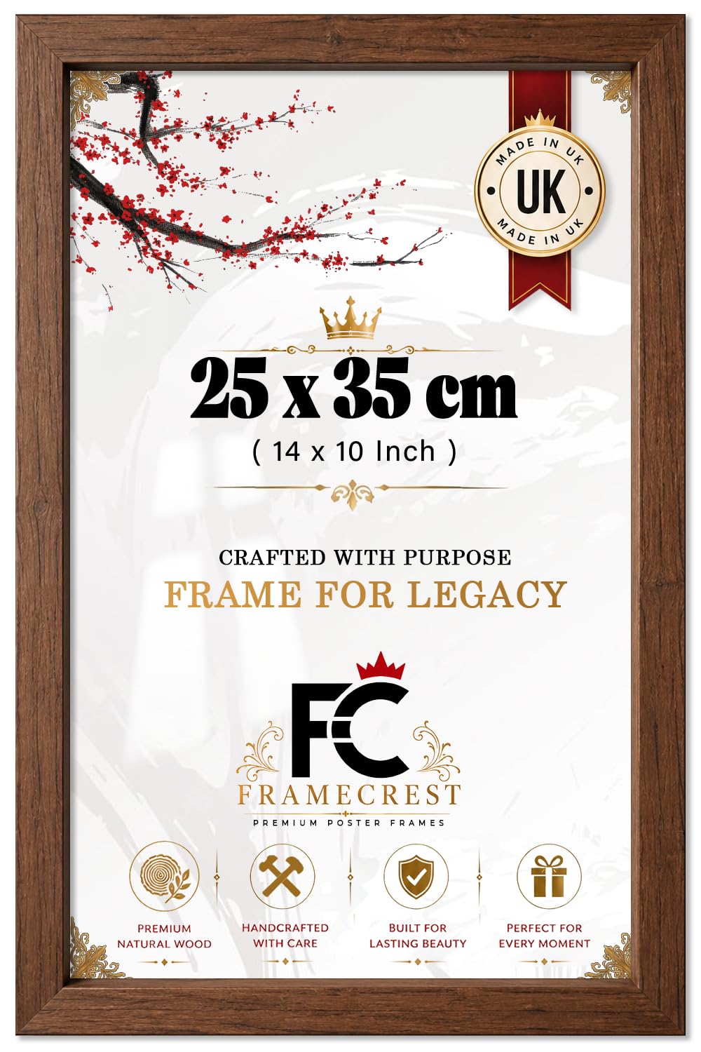 FRAMECREST LTD - 25 X 35 CM Poster Frame | Modern Wall Mount Gallery Wall Frame For Prints And Photos Ideal In Home Or Office — MDF Border For Landscape Or Portrait Art, 14 X 10 Inch - [Dark Oak]