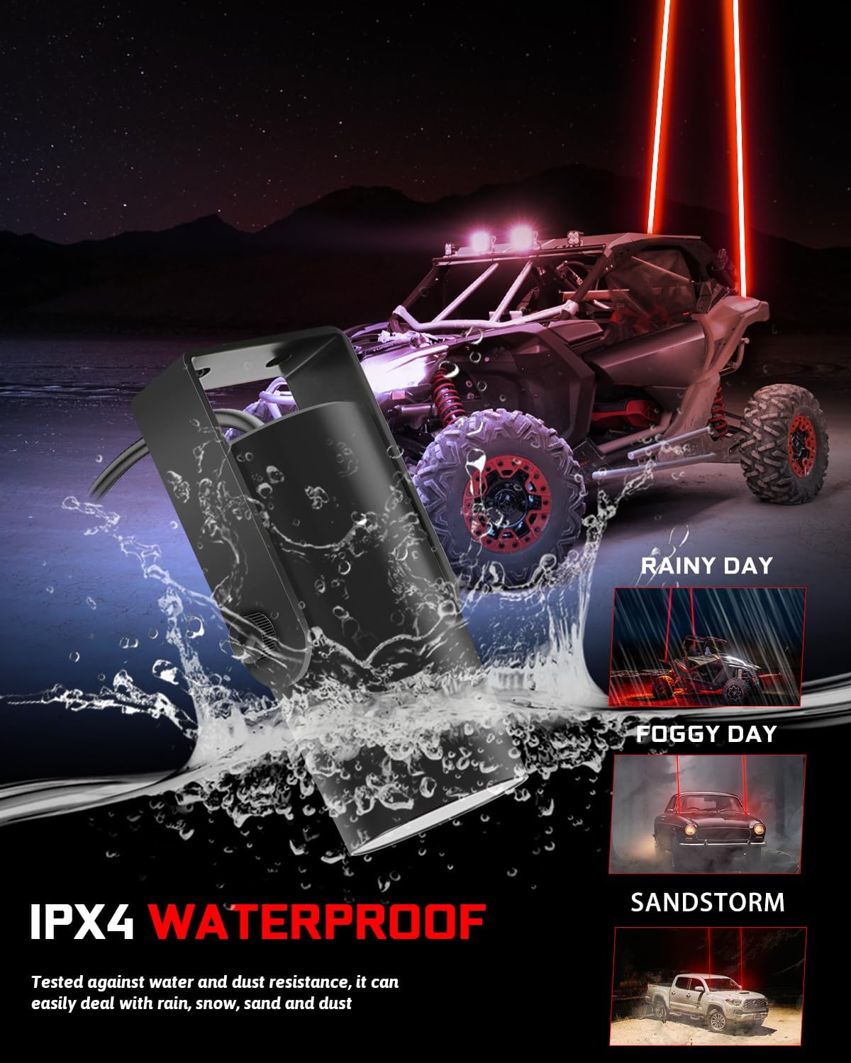 Whipless Whip Lights for Side by Side 2 PCS LED Whip Light Spot Beam Pod Lights Red LED Pods for ATV UTV Can am 1000XP Golf Cart Truck 4x4 Boat Polaris RZR SXS Offroad