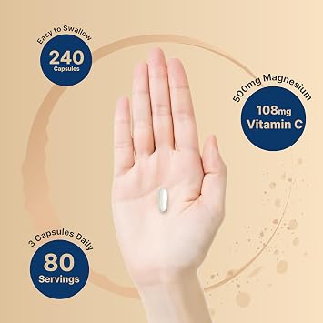 NatureBell Pure Magnesium Citrate 500mg per 3 Capsules Serving Size, 240 Capsules per Bottle | High-Purity Elemental Form | Non-GMO, Gluten-Free