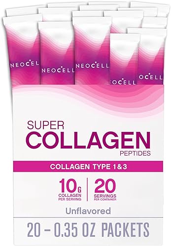 NeoCell Péptidos súper colágeno, 0.35 onzas de colágenopaquete de una sola porción certificado Keto, sin gluten para una piel, cabello, uñas y apoyo