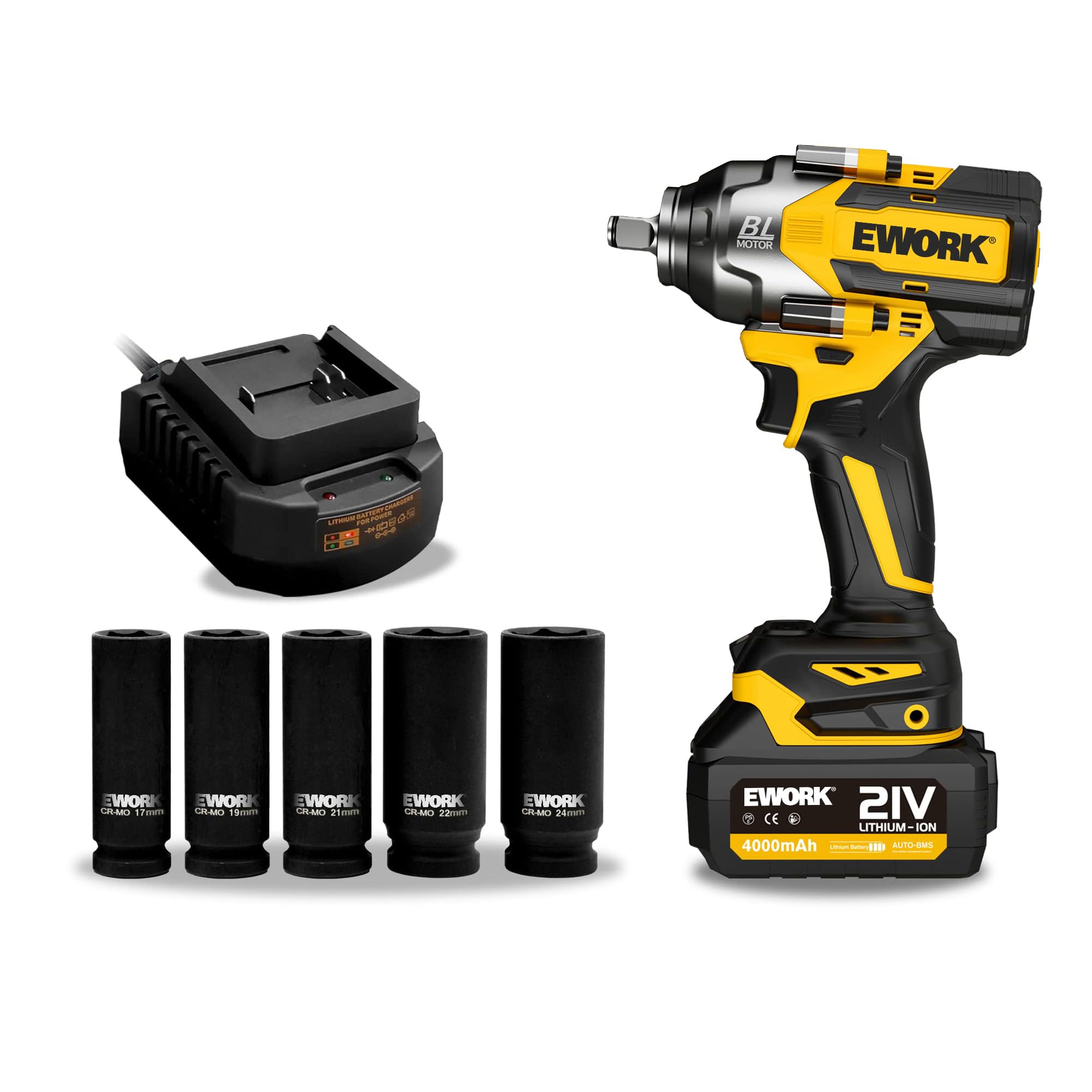 Amazon | EWORK 充電式インパクトレンチ - 21Vブラシレスモーター 最大  