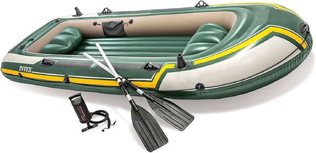 Spacmirrors Inflatable Canoe, Foldable Kayak for 4 Persons, Portable Paddle Boat with with Aluminum Oars And Hand Pump,for Surfing, Fishing, Patrol, Water Rescue, Communication Maintenance,Green