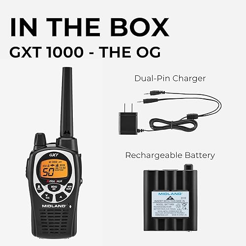 Miniatura 6 de Midland, radio consumidor GXT1000AZ, radio de dos vías, GMRS, 50 canales, 36 millas, paquete individual, Paquete individual, individual paquete de