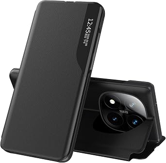 LEMAXELERS Phone Case for Redmi Note 14 Pro+ Plus 5G, Fashion Slim Business Smart Window Hard PC + PU Leather Kickstand Flip Shockproof Case Cover for Xiaomi Redmi Note 14 Pro+ 5G, Black QH