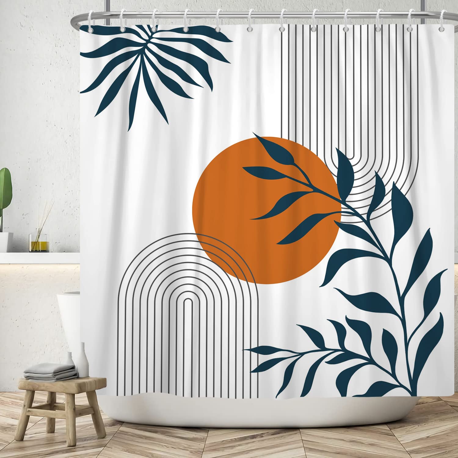 Ttincceer 180x180cm Abstract Plant Shower Curtain Watercolor Sun Palm Leaf Boho Bathroom Curtain Abstract Tropical Plant Leaf Shower Curtains Modern Waterproof Bathtub Curtain — image 1