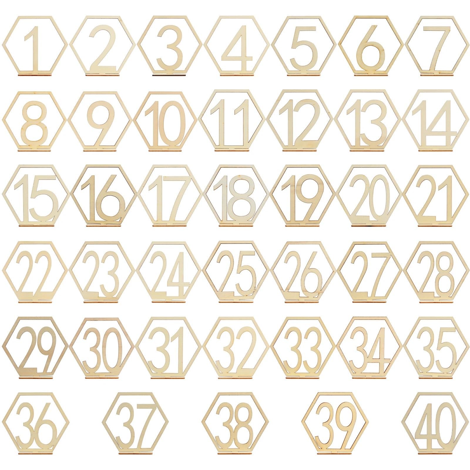 LPACXBYD Table Number Holder 40Pcs Wooden Table Numbers with Holder Base Wedding Hexagon Shape Reusable Tables Number Place Card Holder For Wedding