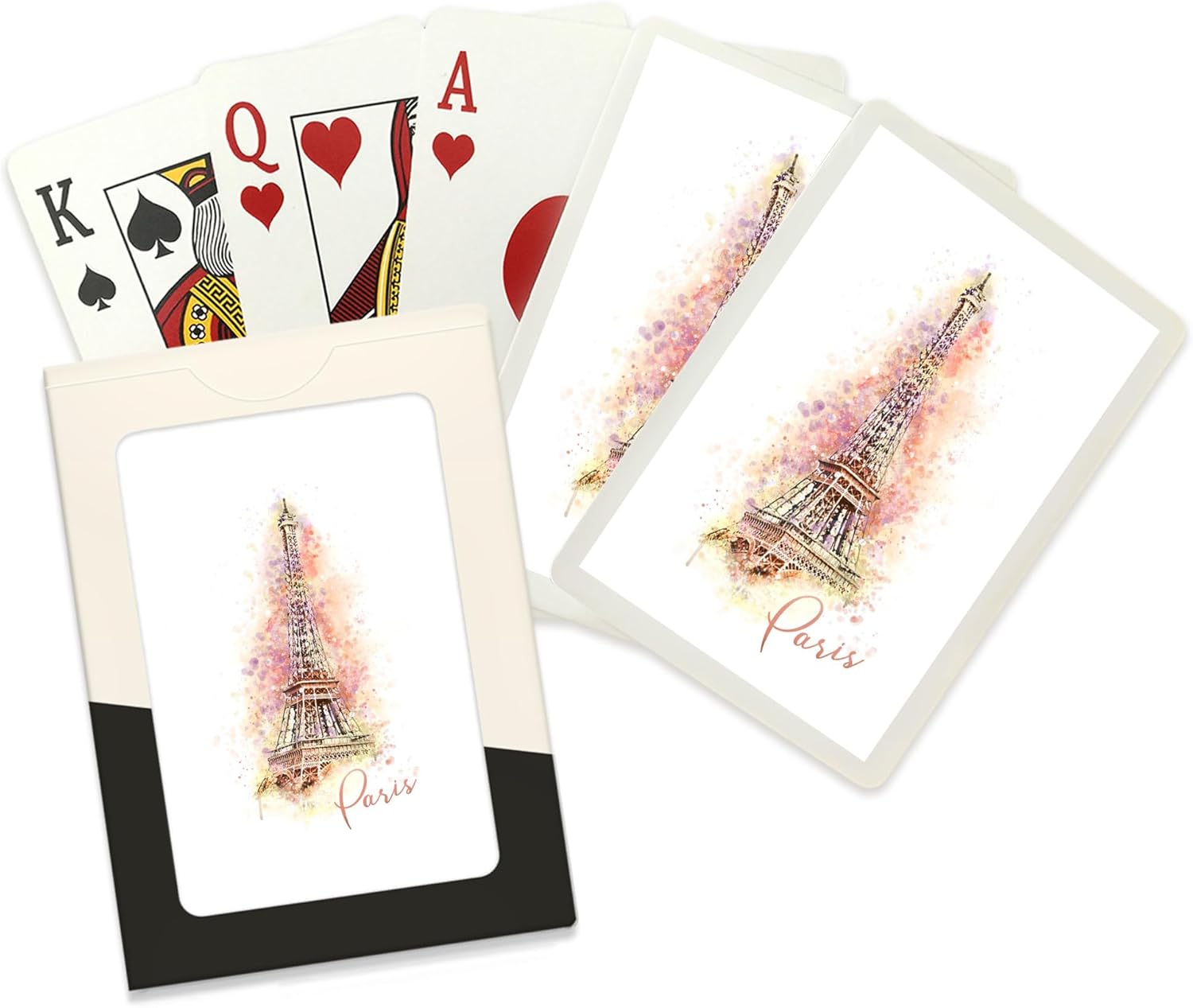Lantern Press Paris, Eiffel Tower, Watercolor, 52 Playing Cards for Adults, Poker Size Card Deck