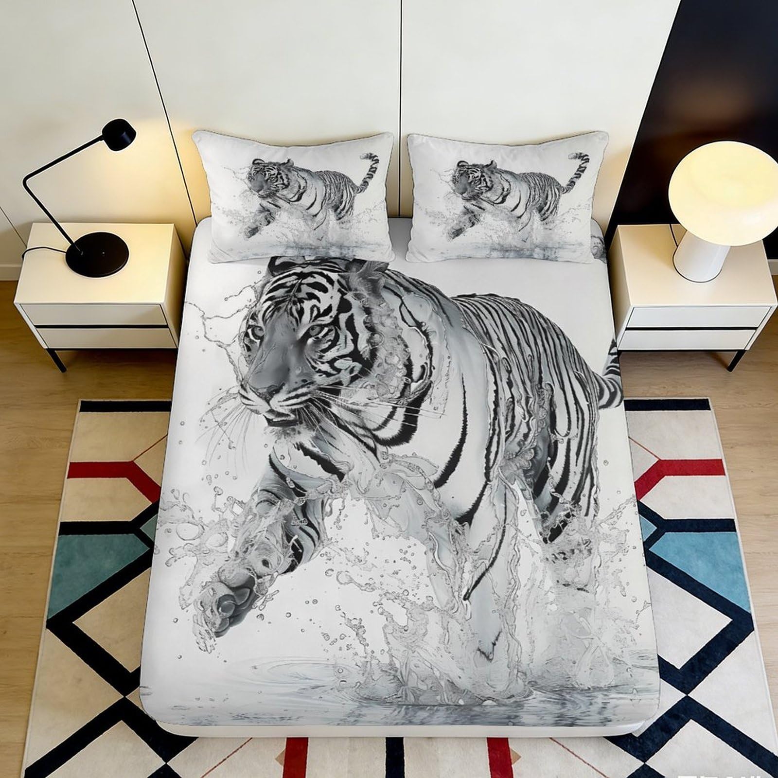 Kzqnxhjprl Style-4 3D Printed Wild Tiger Fitted Sheet Microfiber Soft Non-Slip Water Splash Bed Cover For Bedroom Guest Room Mattress Protection 90X200x25cm
