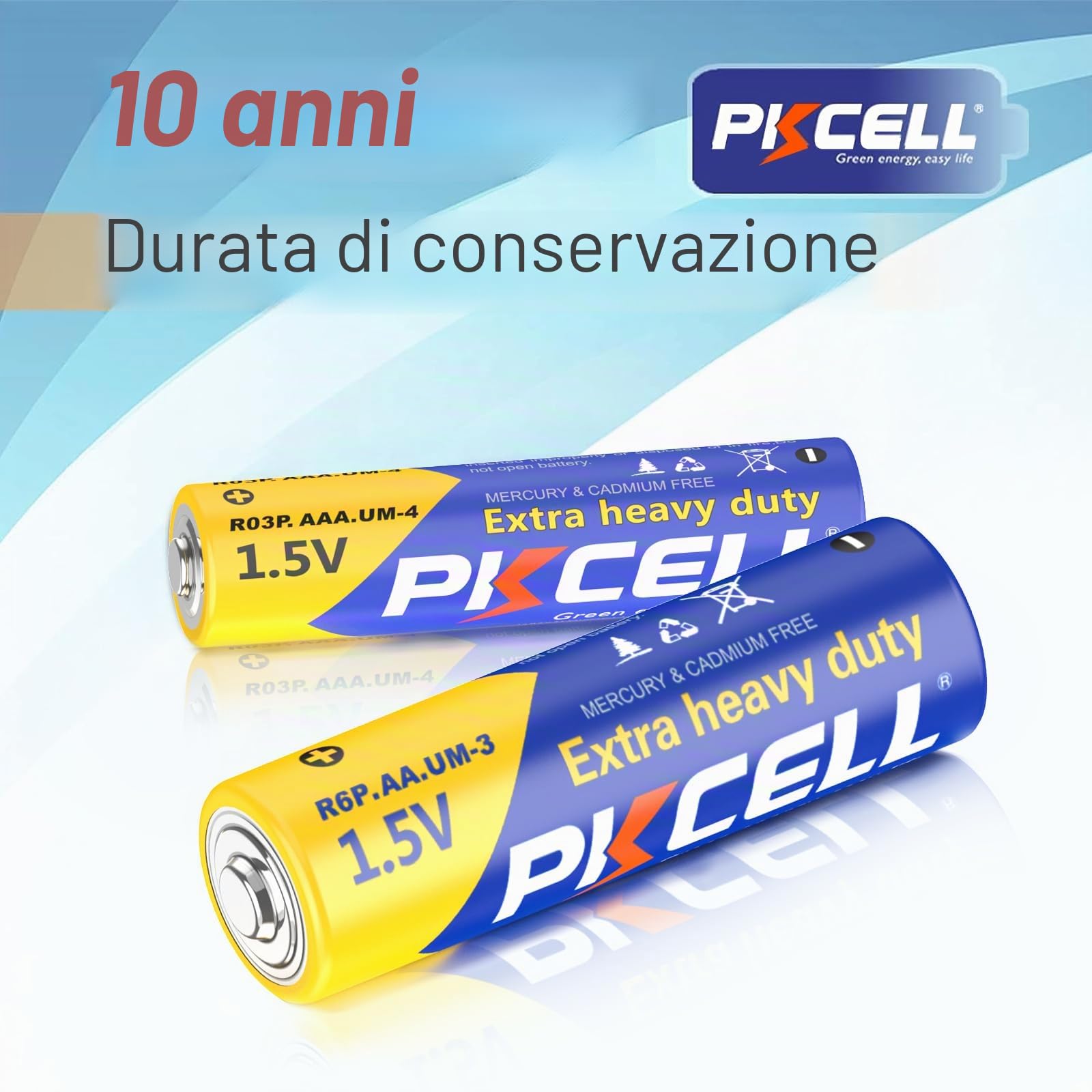 PKCELL - 40 batterie AA, R6P + 40 batterie AAA, R03P, 1,5 V al carbonio