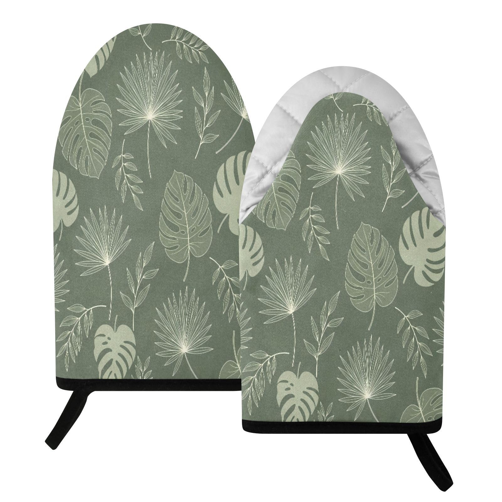 BURSTDDY Palm Leaves Oven Mitt,Heat Resistant Kitchen Mitts for Cooking