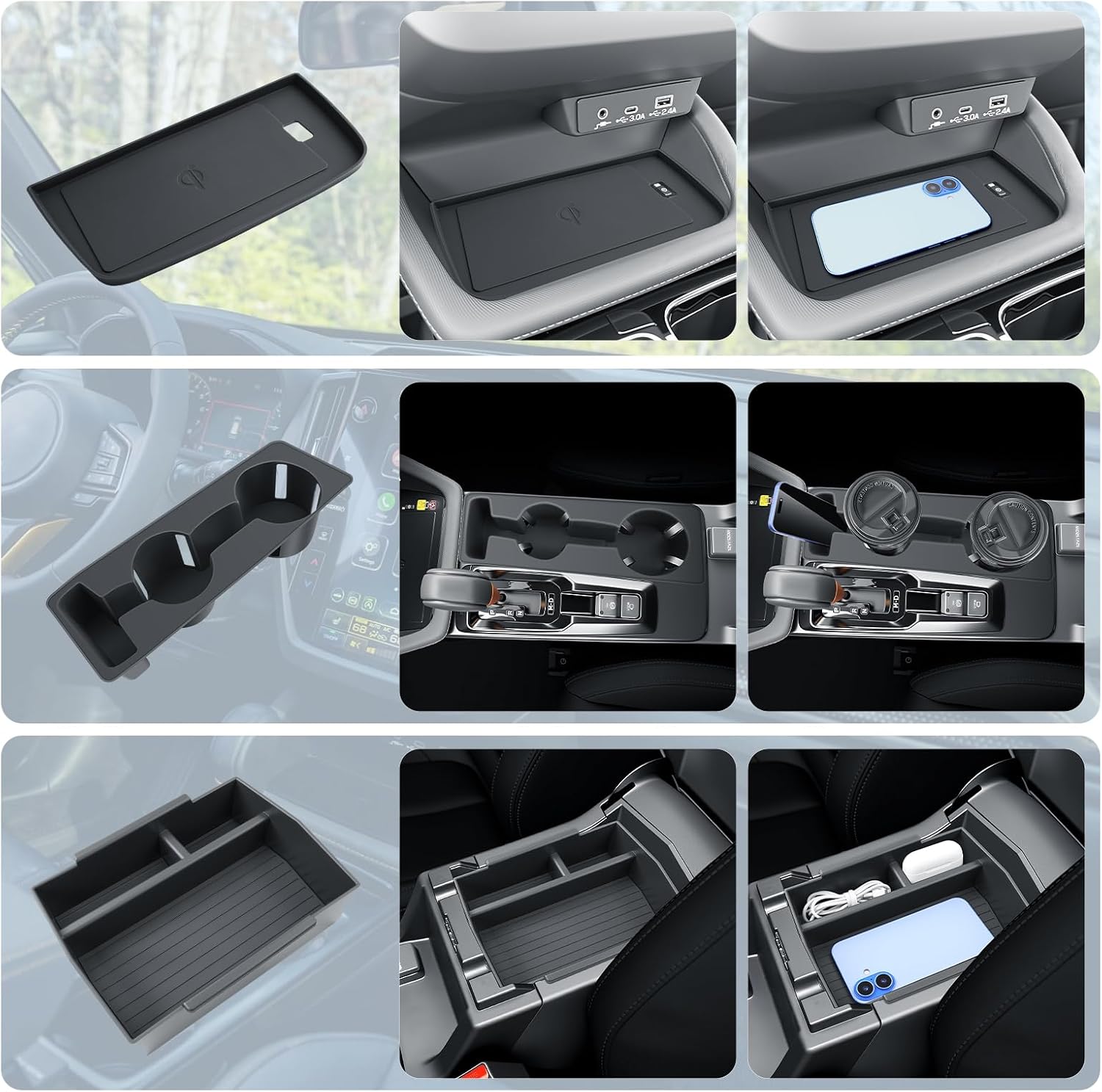 BIBIBO 3Pcs for New 2026+ Subaru Forester Center Console Organizer Set image 2