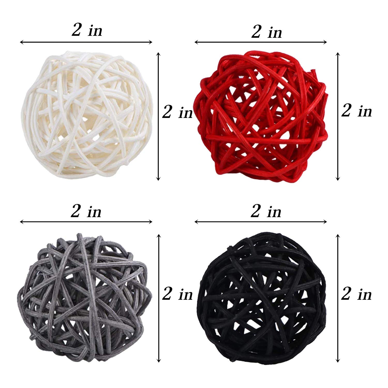 Lizusidtsy 2 Inch Rattan Balls Decorative for Home Decor DIY Filler Ornament Wedding Table Decoration(Black, Grey, Red, White)