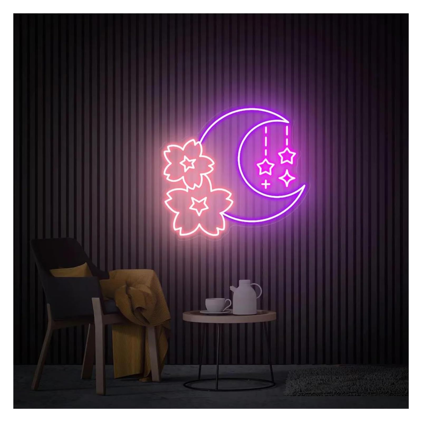 LEMST Signs Lamp Sakura and Moon Neon Sign, USB Powered Suitable for Studio Bedroom Wall Decor(E,45cmx45cm)