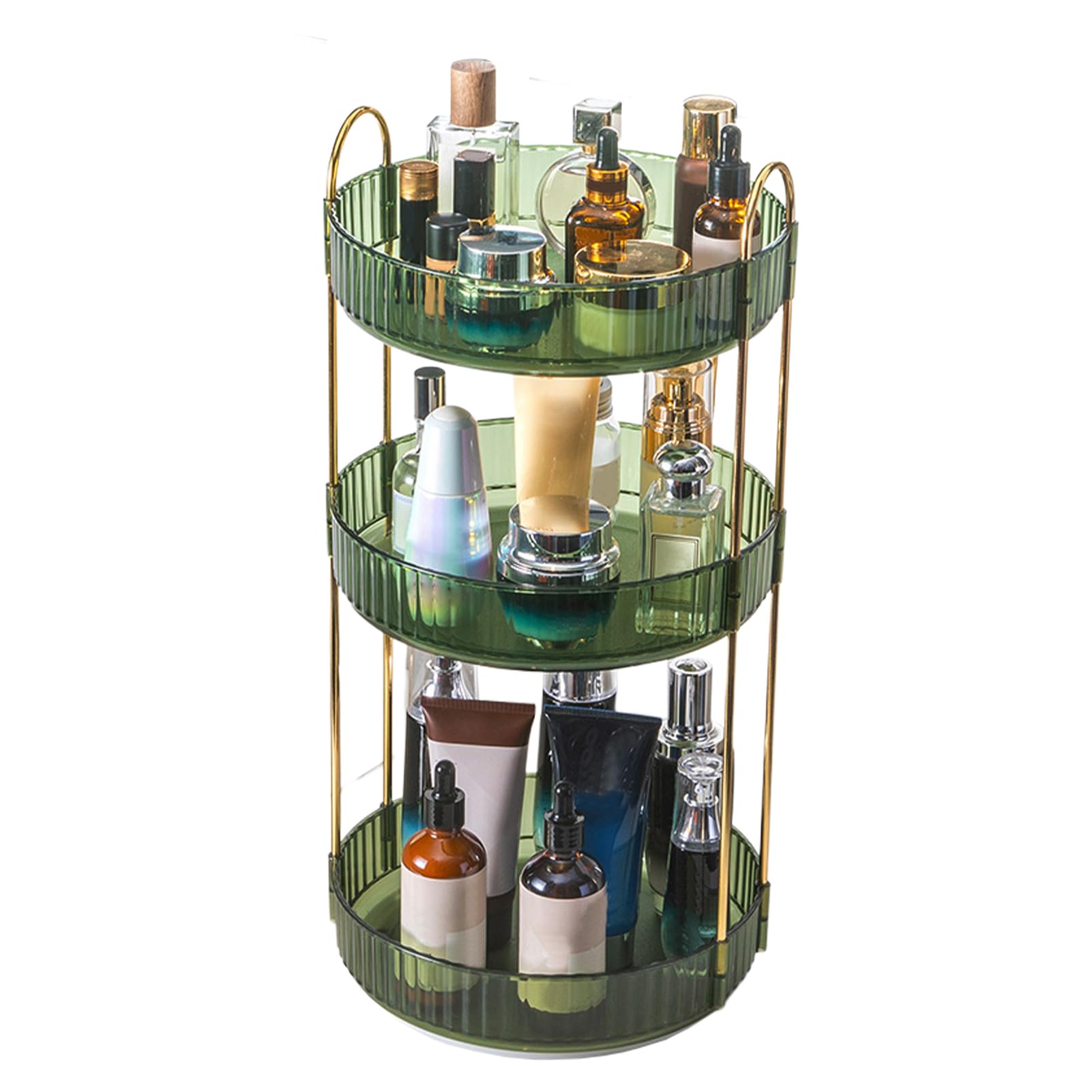 Bsomam Green 3Tier 360 Rotating Makeup Organiser,Cosmetic Storage Skincare Makeup Spinning Holder Lipsticks Brushes Perfume Display Stand Box For Vanity Desk, Dresser, Bathroom (Green 3Tier)