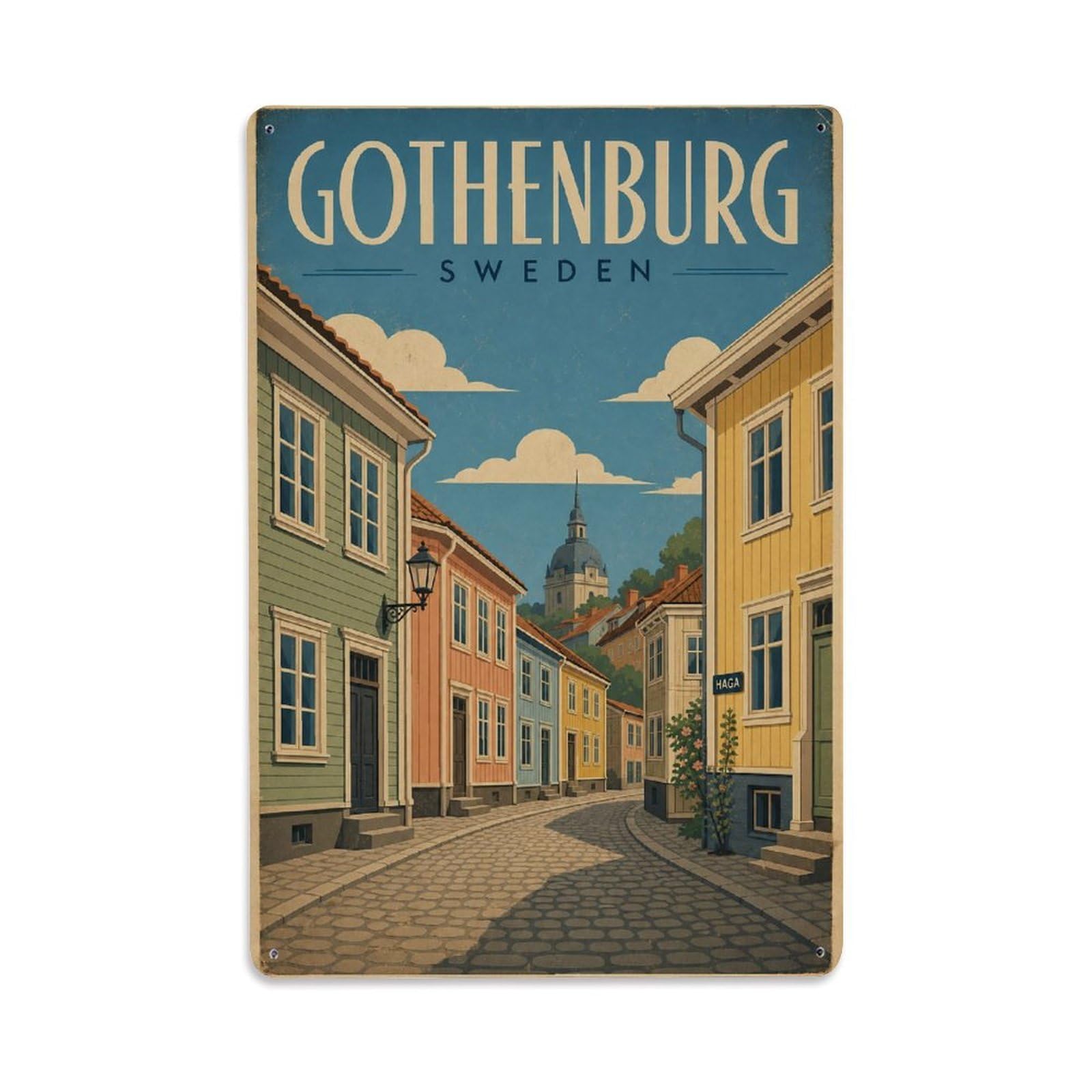 Travel Vintage Sweden Gothenburg Metal Tin Sign Plaque Wall Decor for Cafe, Club Bar, Office, Garden Metal Poster 8x12Inch