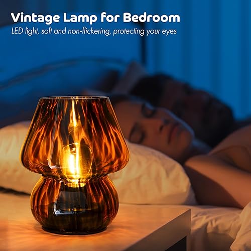 Miniatura 3 de Lámpara de hongo a pilas, lámpara de mesa pequeña vintage con temporizador, lámpara de mesita de noche inalámbrica, lámpara de cristal con pilas