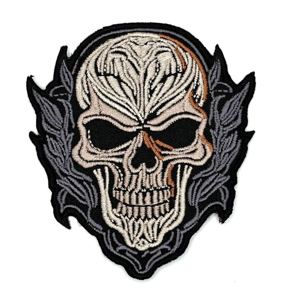 3.5" Skull Iron On Patch - Skull Gothic Goth Punk Rock Halloween Horror Iron On Sew On Patches for Holes, Jackets, Leather Vest Men - Skeleton Motorcycle Skull Patch