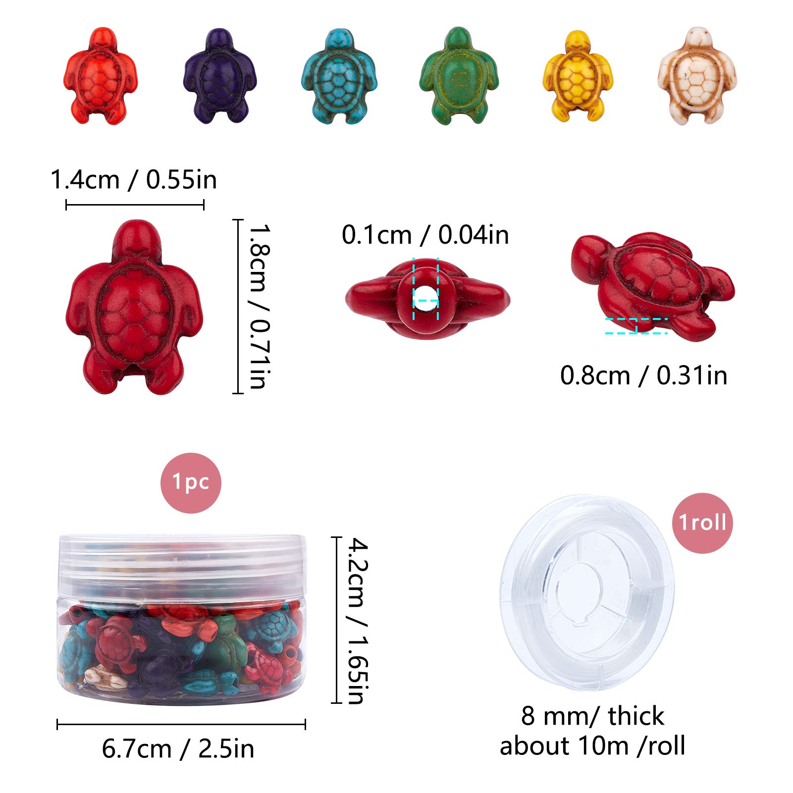 SUNNYCLUE 1 Scatola 95 Pezzi Tartaruga Turchese Perline Verde Lime Sciolto Spacer Bead Charms Bracciali Elastici Fare Kit con 10m Perline Filo Elastico per Collana Braccialetto Orecchino