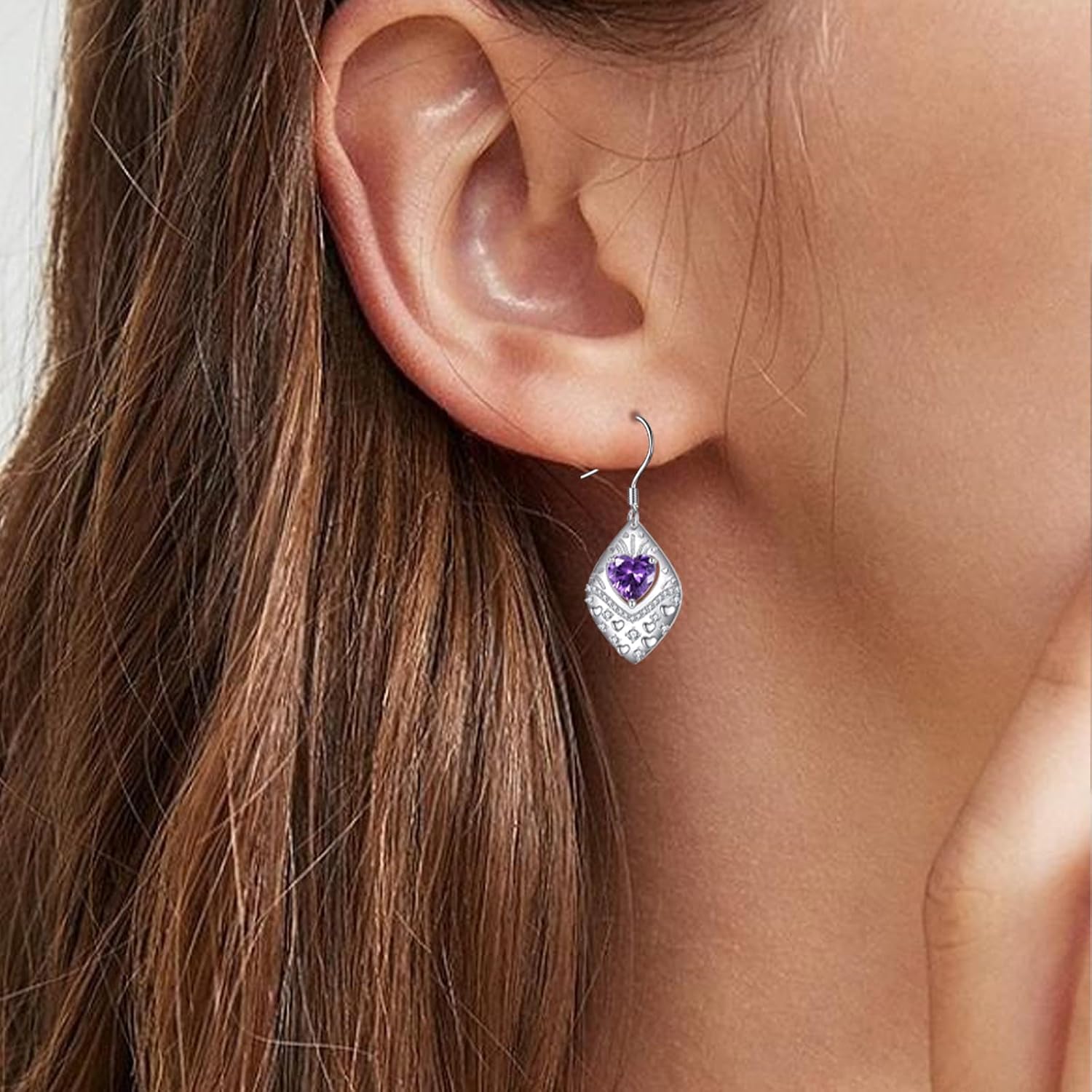 Genuine Amethyst Filigree Dangle Earrings Sterling Silver, Natural Purple Crystal Healing Jewelry Bohemian Birthday Gift for Her