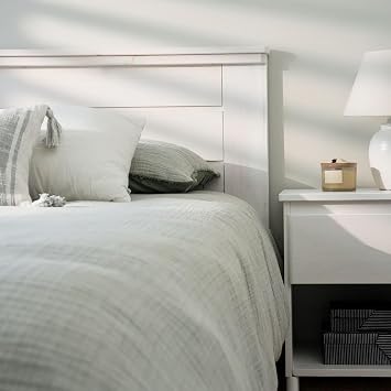 Plank+Beam Rustic Wood Full Bed Frame, Platform Bed with Headboard, Solid, White Wash