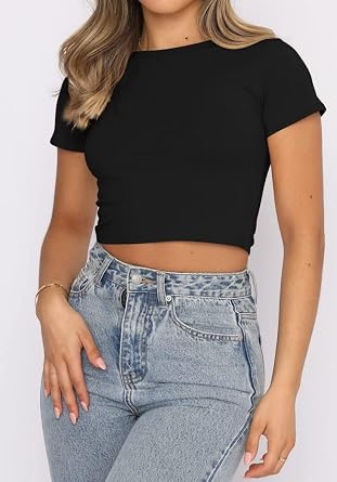 Womens Crop Summer Tops Short Sleeve Casual Cropped Gym Tshirt | Soft and Breathable Fabric, Comfy and Close to Your Skin, Regular Fit