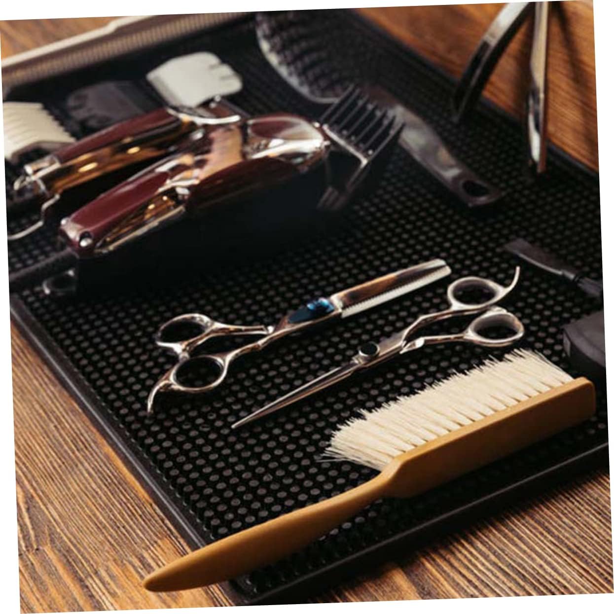 Barber Mat Heat Insulated Silicone Non-Slip Cushion for Hairdressing Tools Scissors Storage Pad Vintage Design for Hair Salon Use