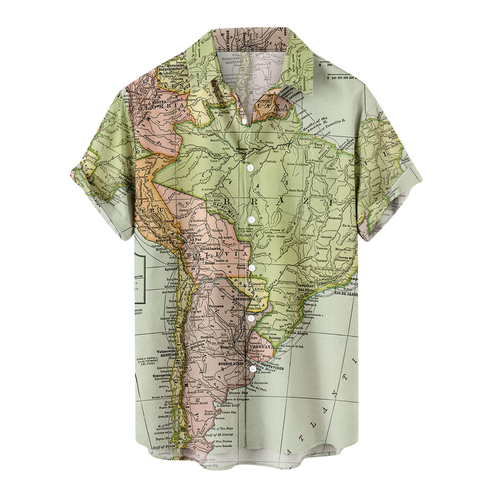Mens Map Shirt Hawaiian Shirt for Men Vintage World Map T-Shirt Funny Graphic Short Sleeve Button Down Blouse Loose