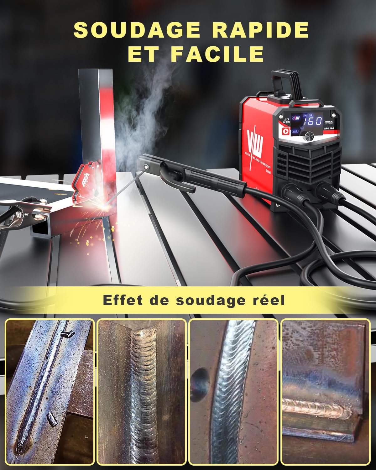 VECTOR WELDING Poste de Soudage à Électrode 160A, Poste à Souder MMA/ARC | Poste de Soudage Portable avecTechnologie IGBT y Écran LED, Kit de Soudage ARC 160