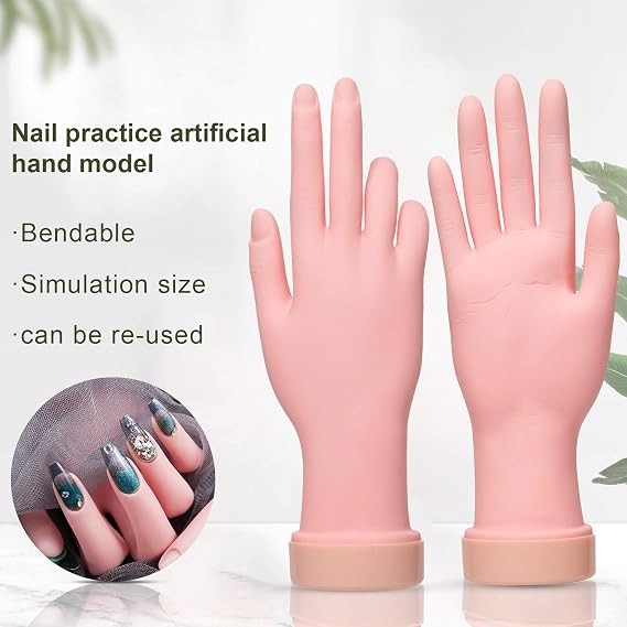 AORAEM Nail Trainning Hand Flexible Soft Practice+Practice Fake Foot Flexible Movable Soft Silicone Fake Foot Tool