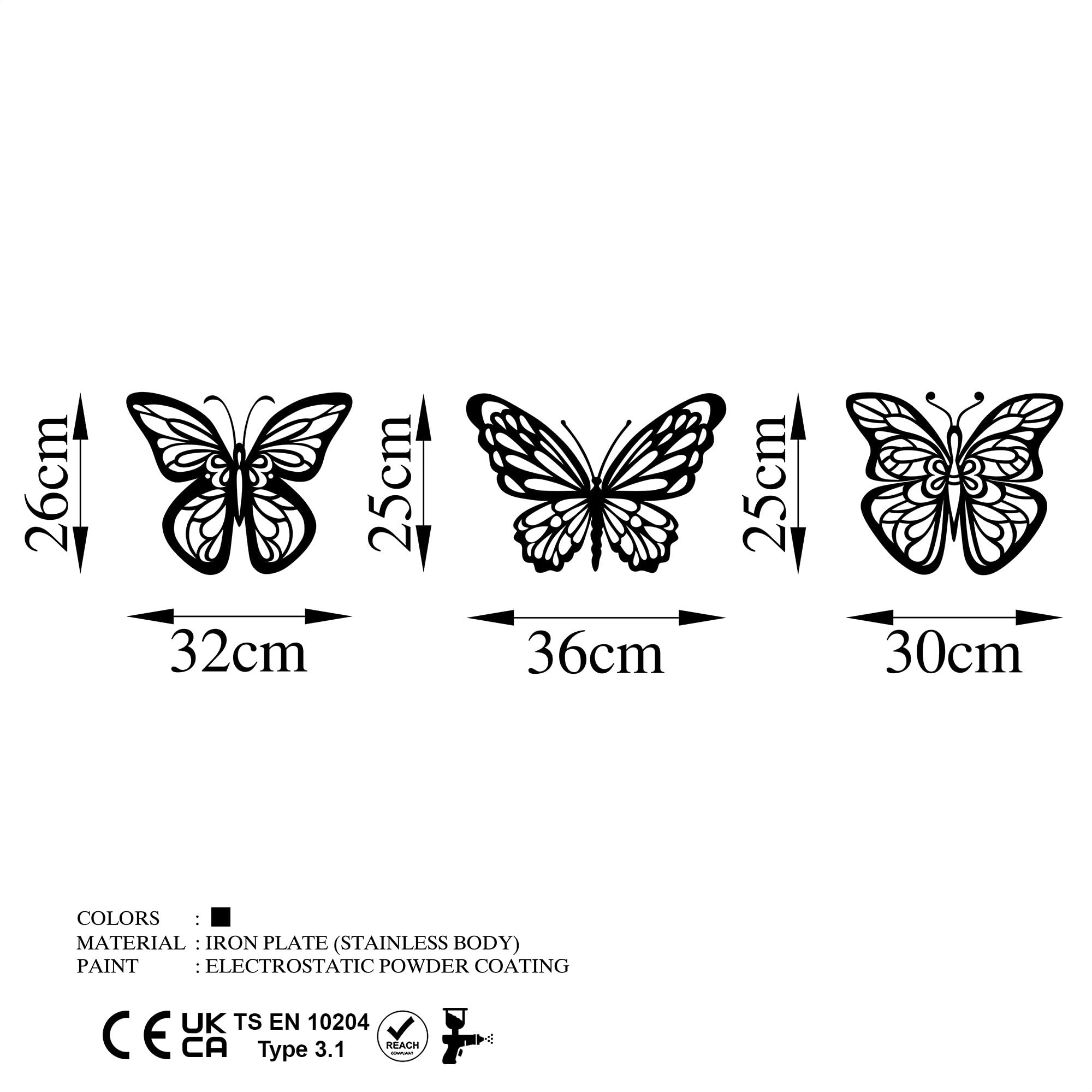 Stylish Black Decorative Metal Wall Accessory (3 Pieces), 36L x 25W cm - Image 2